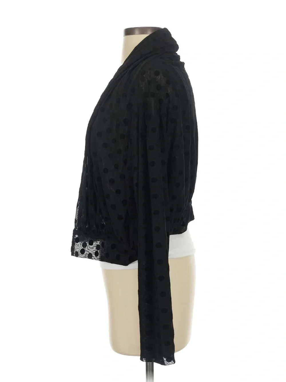 Anthropologie Elevenses Black Flocked Polka Dot Sheer Mesh Cropped Shrug XS